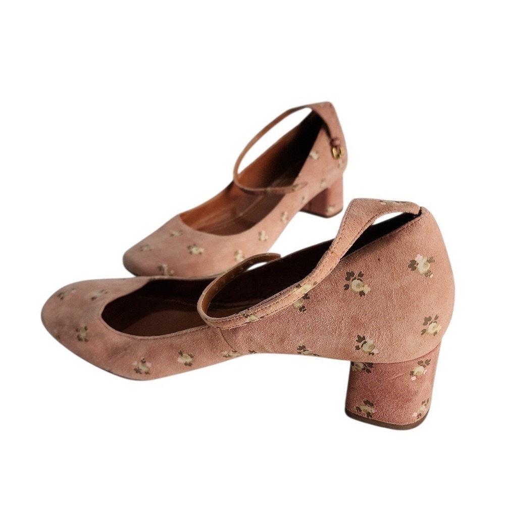 Coach Women's Pink Suede Mary Jane prairie print Ankle Strap Shoes sz 8 feminine - Picture 5 of 9